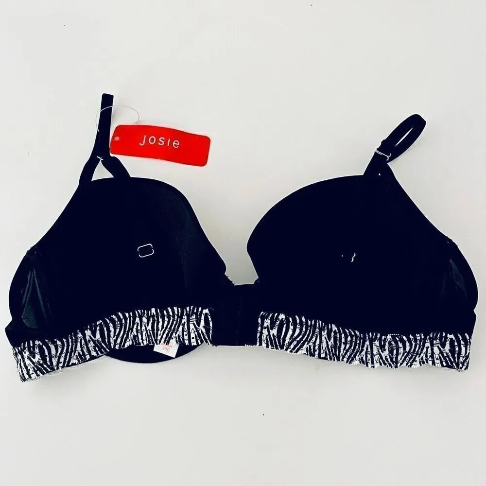 NWT Vintage Rare!! Josie Natori Black 36C Underwire Zebra Trim Gorgeous Bra